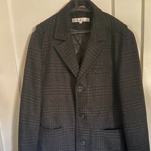 KENNETH COLE, Car Coat, Plaid, Men's L, Wool Blend